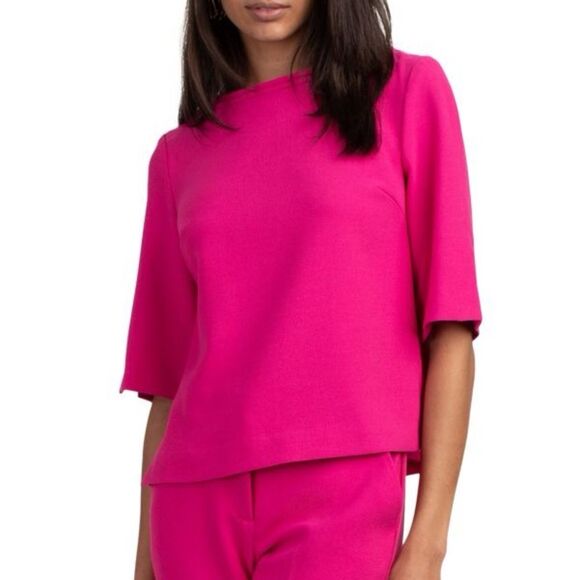 Trina Turk Women’s Wonderous Suiting Top Hot Pink Short Sleeve Size M - Picture 1 of 11